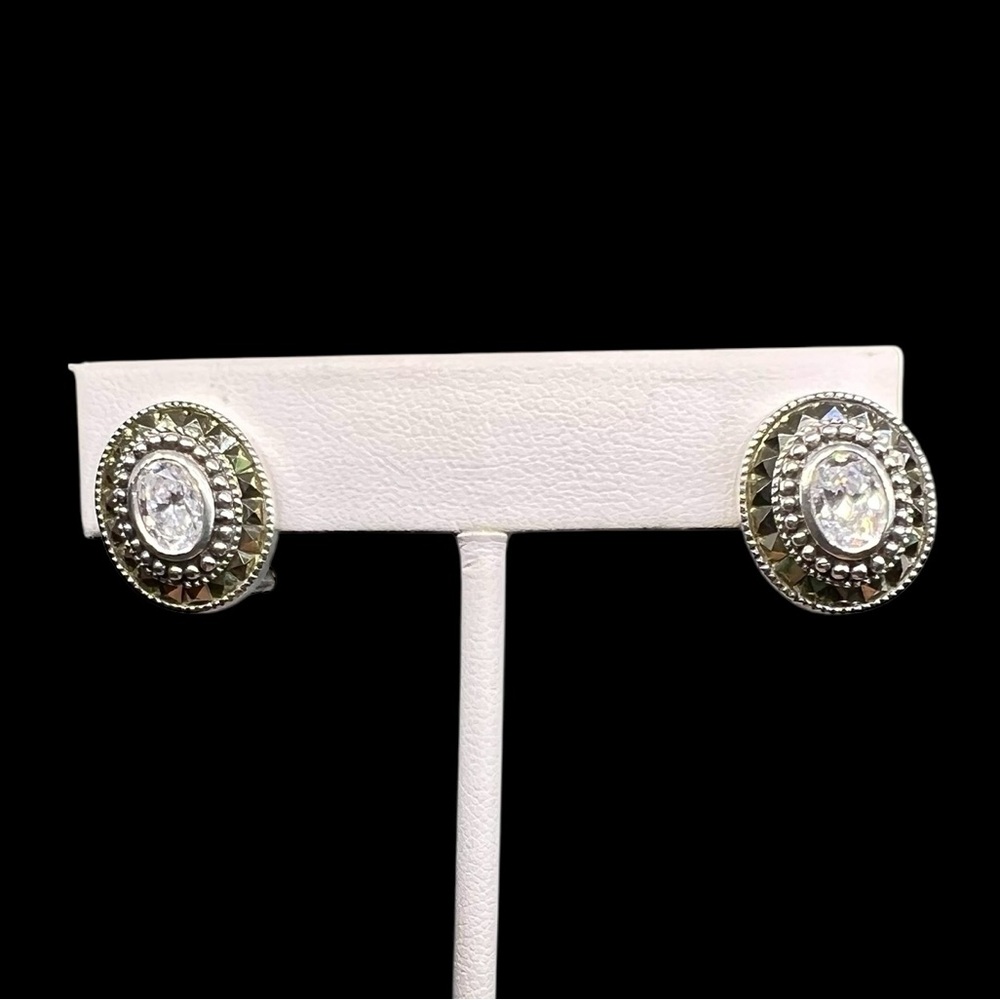 Judith Jack Earrings Clear Crystal & Marcasites, Sterling Lever Back Closure - Picture 6 of 9